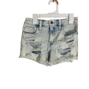 Massimo Jean Short Shorts Women's Sz 2 High Rise Destressed Stretch Light Wash